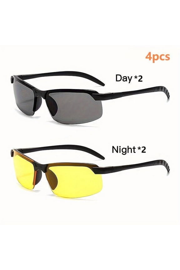 4-Pack Night Driving Glasses with Half-Frame Design and Eyewear Pouches