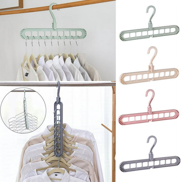 4 Pack Nine-hole Hanger Multi-fold Space Saving Hanger - Magic Hanger -  Pink 