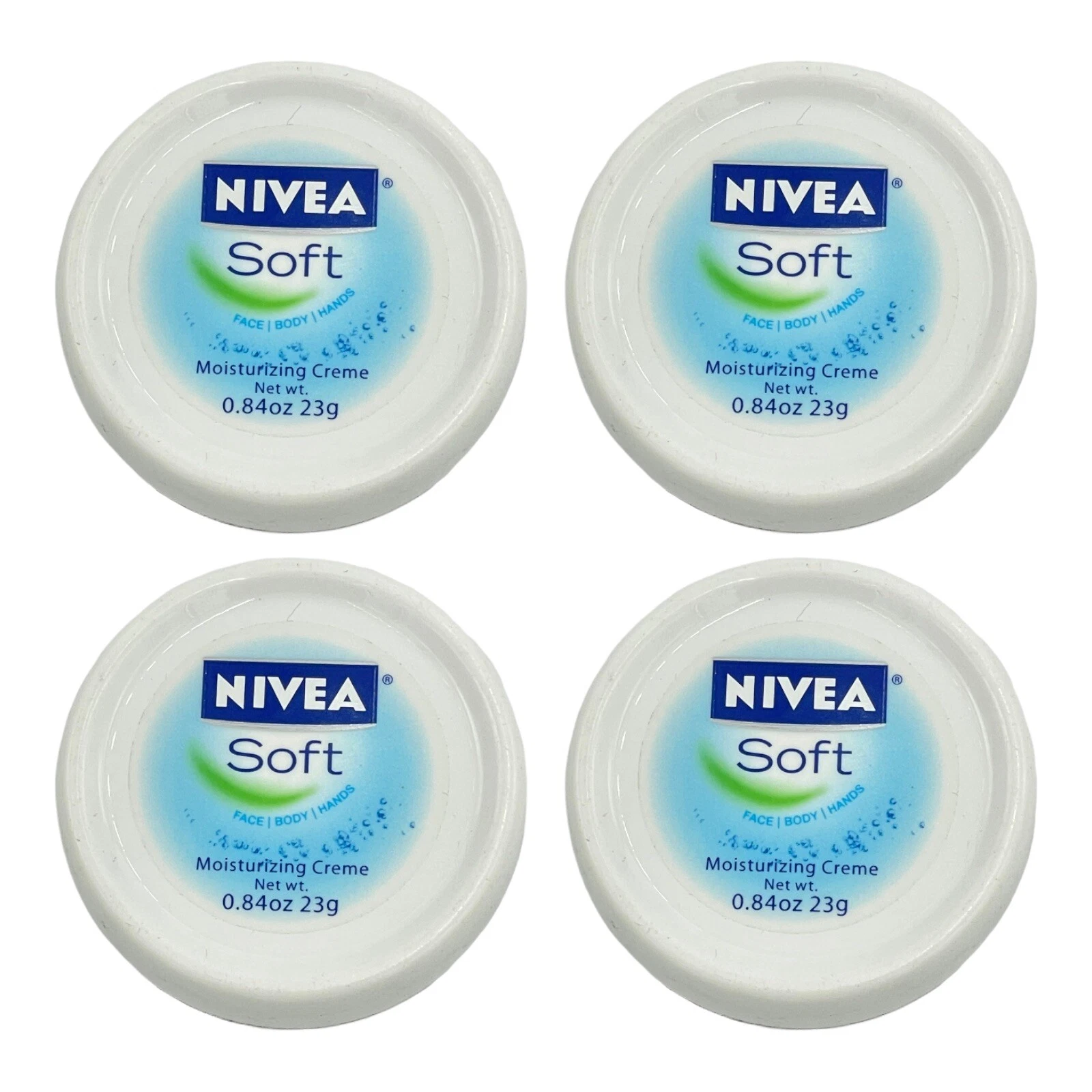 4 Pack Nivea Soft Moisturizing Creme Face Body & Hands 0.84 Oz Travel Size Cream