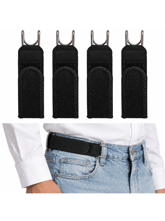 4 Pack No Buckle Elastic Stretch Belt for Men Women, Invisible Adjustable Belt for Jeans Pants, Side Belt Comfortable Buckle Free 2 Loop Belt