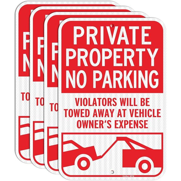 (4 Pack)No Parking Signs,8x12 Inches Private Property Signs, Violators Will Be Towed Away at Vehicle Owner's Expense Sign, Engineer Grade Reflective Aluminum