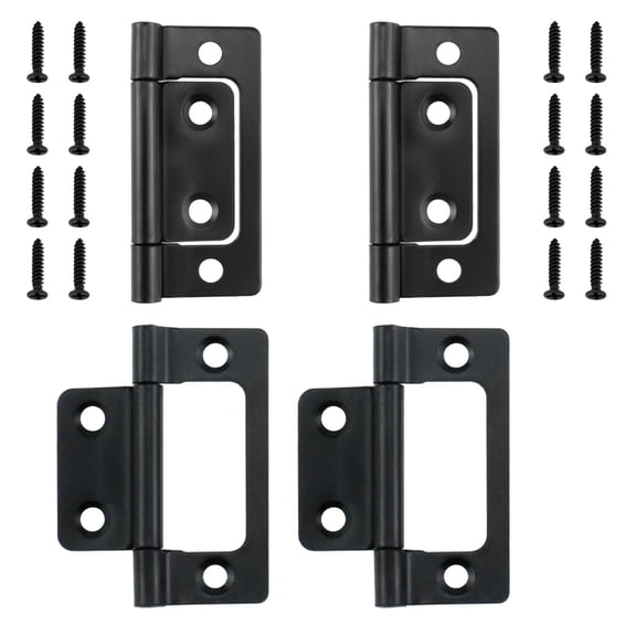 4-Pack Non-Mortise Door Hinges Bifold Butt Cabinet Hinges with Screws for Furniture Windows Cupboard etc. - 2 x 0.9 Inch, Black