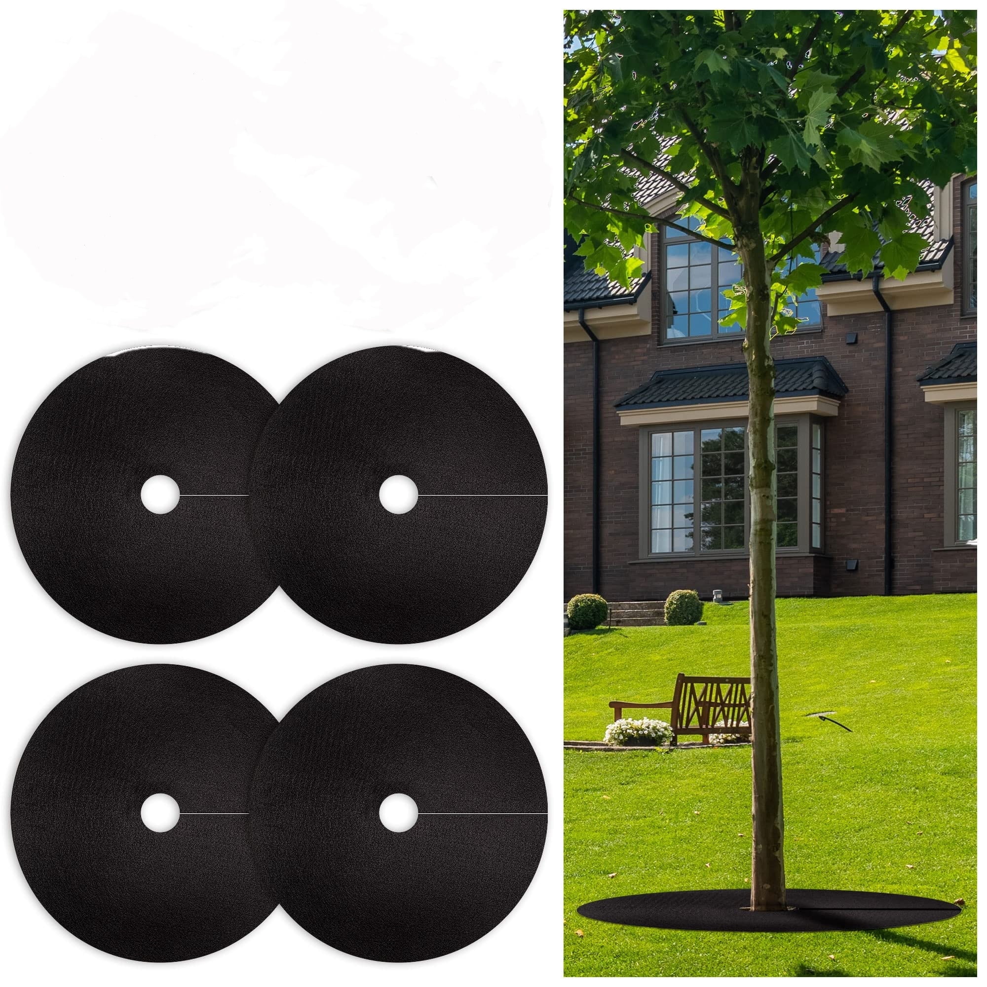 4 Pack Non-Woven Tree Mulch Ring 20.5 inch Weed Barrier Mat, Reusable ...