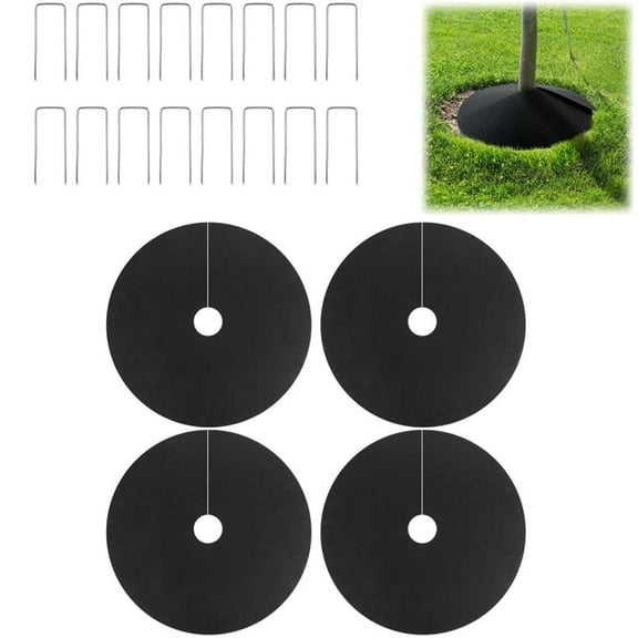 4 Pack Non-Woven Tree Mulch Ring 24.4 Inch, NOGIS Round Mulch Ring Tree Protector Mat with 16 Garden Stakes, Reusable Heavy Duty Weed Barrier Fabric for Weed Control Root Protection