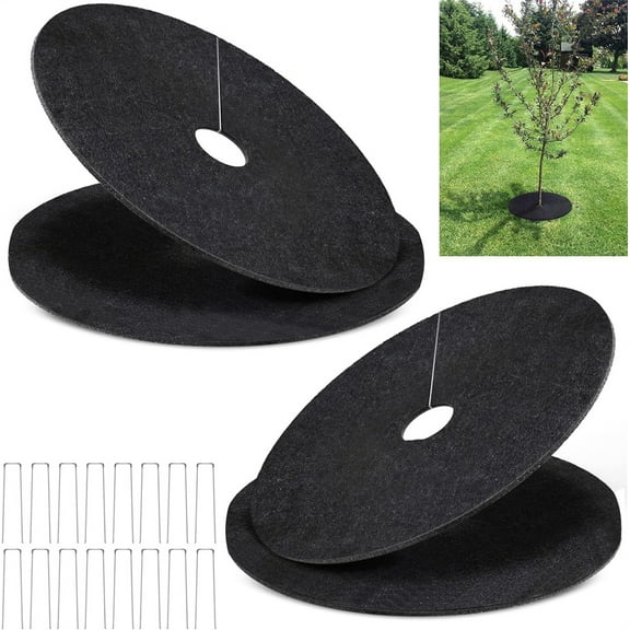 4 Pack Non-Woven Tree Mulch Ring, NOGIS 24.4 Inch Degradabl Tree Protector Mat Reusable Tree Weed Barrier Mat for Weed Control Root Protection