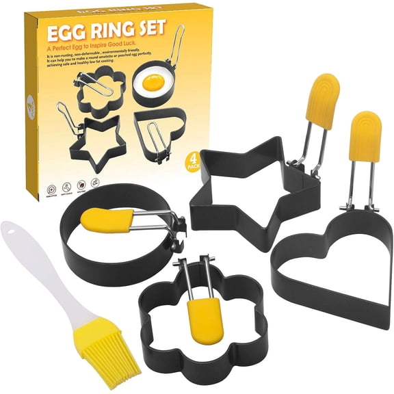 4 Pack Nonstick Stainless Steel Four Style Fried Egg Shaper Pancake Mold Ring Kitchen Utensil for Creative Breakfast Frying Egg Ring Omelette Mold Kitchen Accessories Gadget
