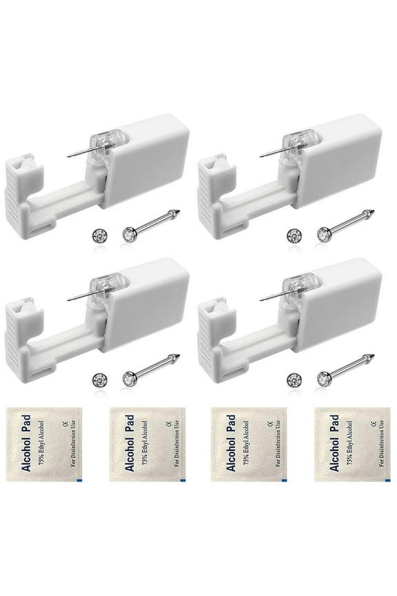 4 Pack Nose Piercing Kit, Disposable Safe Sterile Piercing Gun, Self Nose Piercing Unit For, Nose Stud Piercing Kit Tool (Black)