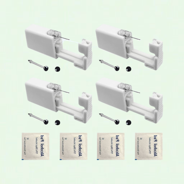 4 Pack Nose Piercing Kit, Disposable Safe Sterile Piercing Gun, Self