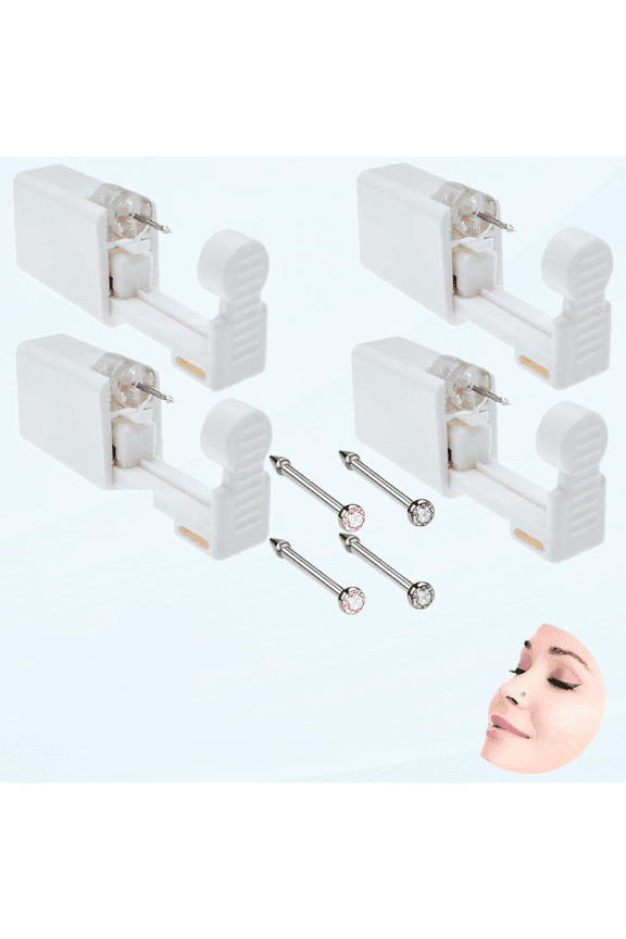 4-Pack Nose Piercing Kit, Disposable Self Piercing Kit with Built-in Nose Studs, Very Safe Nose Piercing Gun, Simple and Convenient Operation, Ideal for Family Use (White + Pink)