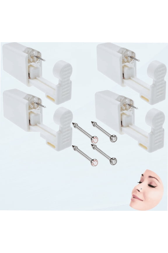 4-Pack Nose Piercing Kit, Disposable Self Piercing Kit with Built-in Nose Studs, Very Safe Nose Piercing Gun, Simple and Convenient Operation, Ideal for Family Use (White + Pink)