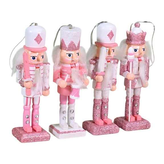 4 Pack Nutcracker Figurine Xmas Tree Ornament Wood Material for Christmas Family Office Centerpiece