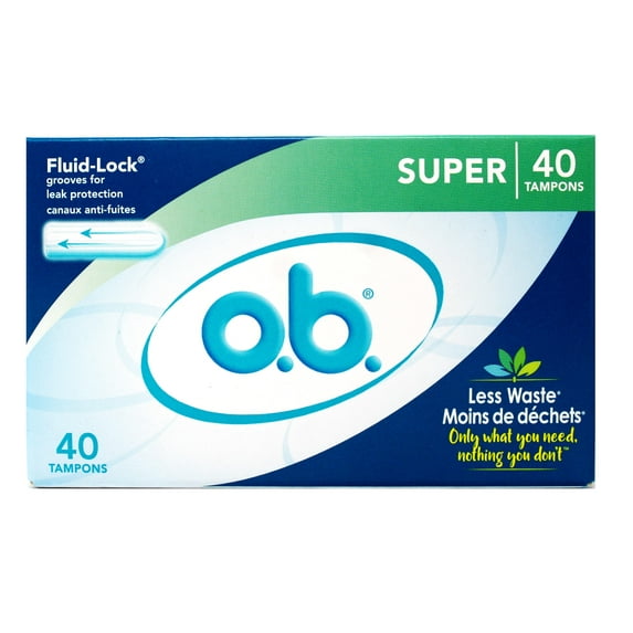 o.b. Tampons No Applicator, Unscented - 40ct, Applicator-Free Tampons Super, Feminine Care, Period Products - 4 Pack