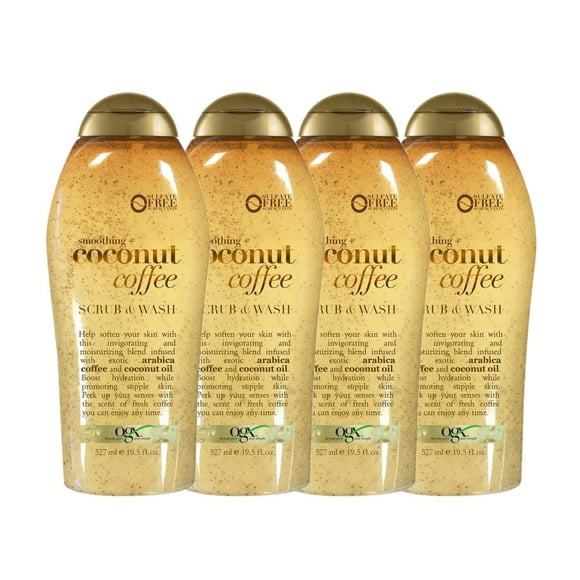 4 Pack OGX Smoothing + Coconut Coffee Body Scrub & Wash 19.5 Ounce