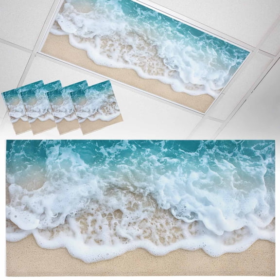 4 Pack Ocean Beach Fluorescent Light Covers for Ceiling Lights Summer Sand Waves Nature Magnetic Ceiling Light Covers Overhead Light Filters for Office Classroom Home