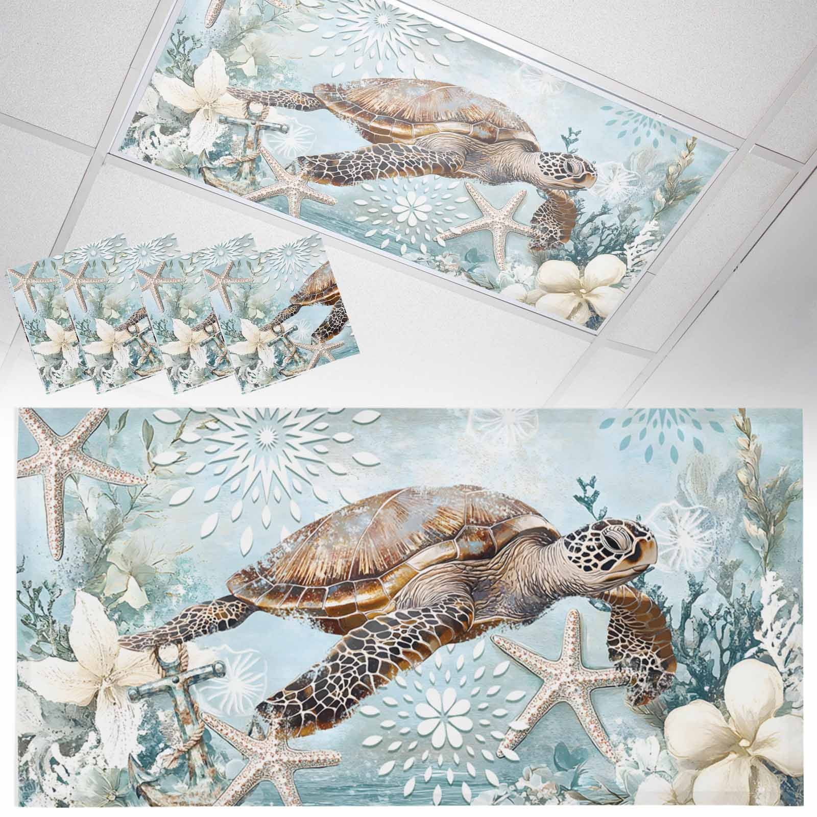 4 Pack Ocean Turtle Fluorescent Light Covers for Ceiling Lights Retro