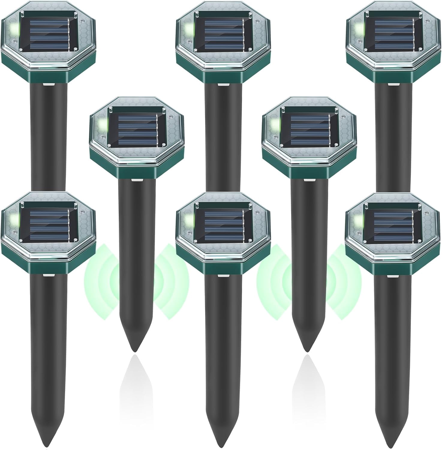 4 Pack Octagonal Mole Repellent Solar Powered, Ultrasonic Pest Repeller Outdoor for Lawns & Gardens, Chipmunk, Gopher, Snake Deterrent, Deer Repellent Devices, Weatherproof, Dark Green