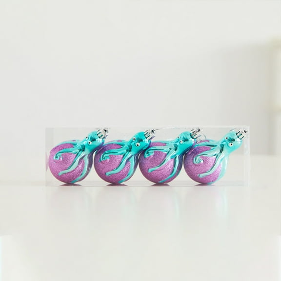 4 Pack Octopus Christmas Ornaments, Colorful Sea Creature Christmas Tree Decorations, Plastic Hanging Balls with Tentacles for Xmas Party, Fun Ocean Theme Holiday Gift Set