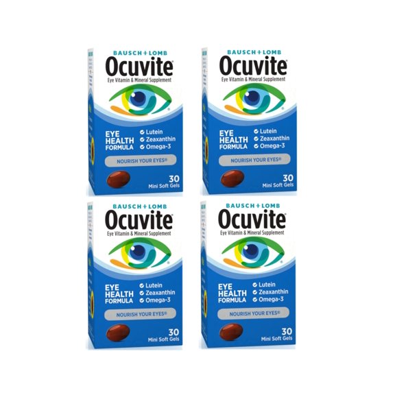 4 Pack - Ocuvite Eye Health Formula Eye Vitamin& Mineral Supplement with Lutein, Zeaxanthin and Omega-3 from Bausch + Lomb, 30 Soft Gels