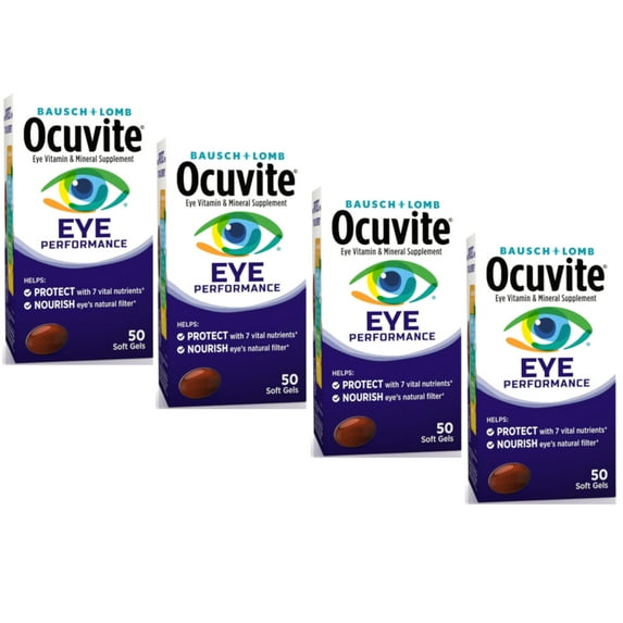 4 Pack - Ocuvite Eye Performance Vitamin & Mineral Supplement, Contains Zinc, Vitamins C, D, E, Omega 3, Lutein & Zeaxanthin, 50 Count Soft Gels
