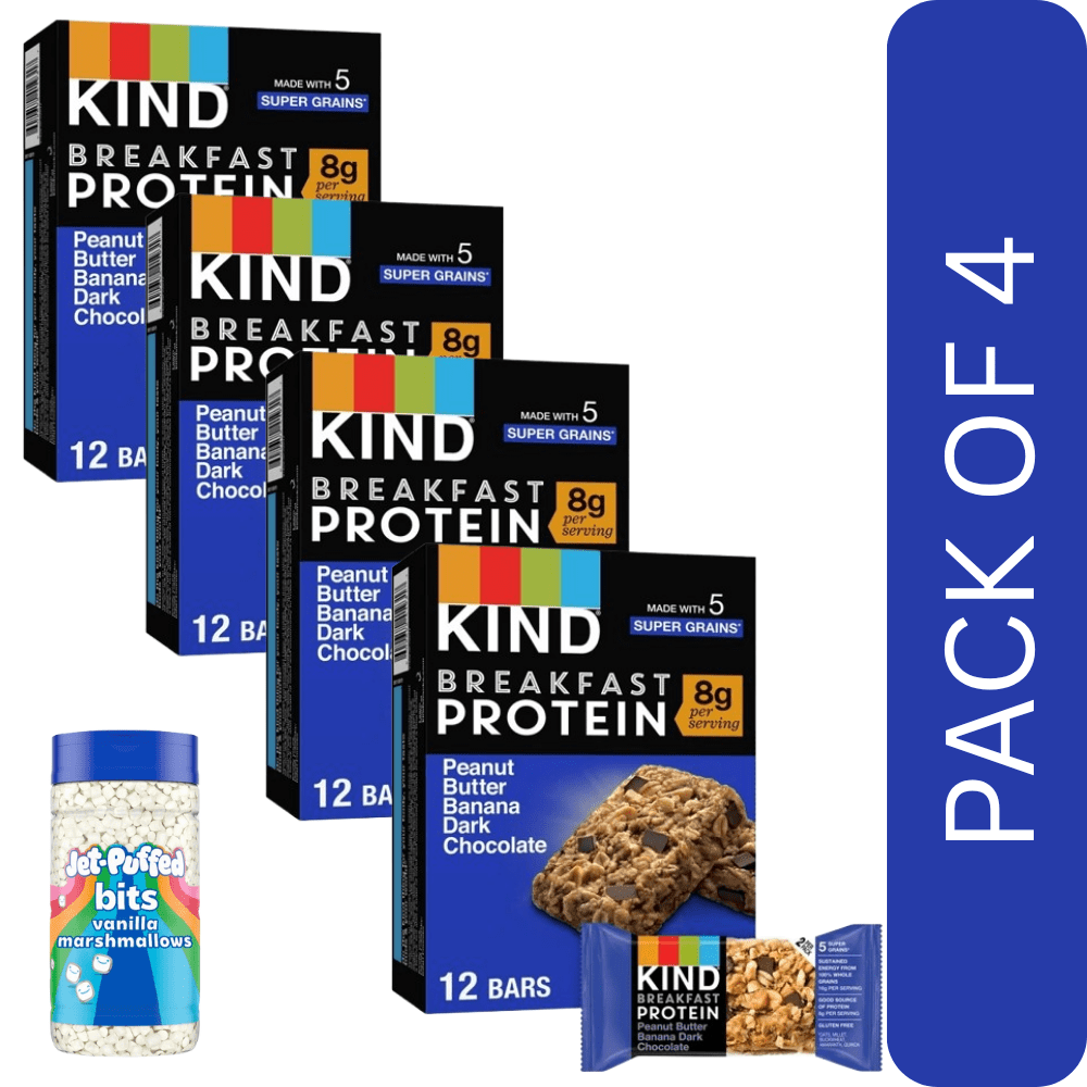 4 Pack Of KIND Breakfast Protein Bars, Peanut Butter Banana Dark Chocolate, Gluten Free, 1.76 oz, 12 Count, With Marshmellow By Value Nest