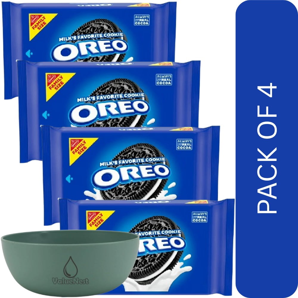 4 Pack Of OREO Chocolate Sandwich Cookies – Family Size 18.12 oz Resealable Bag, With Olive Green Bowl By ValueNest