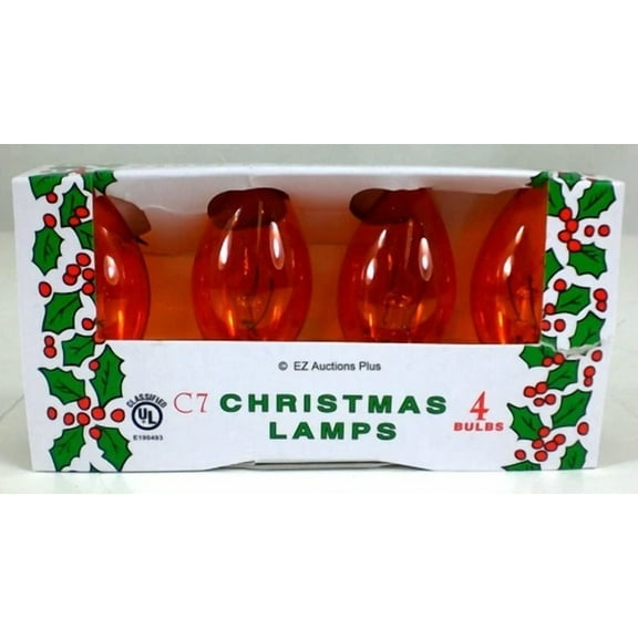 (4 Pack) Of Transparent Orange C-7 Light Bulbs 5 Watt Holiday Christmas Night