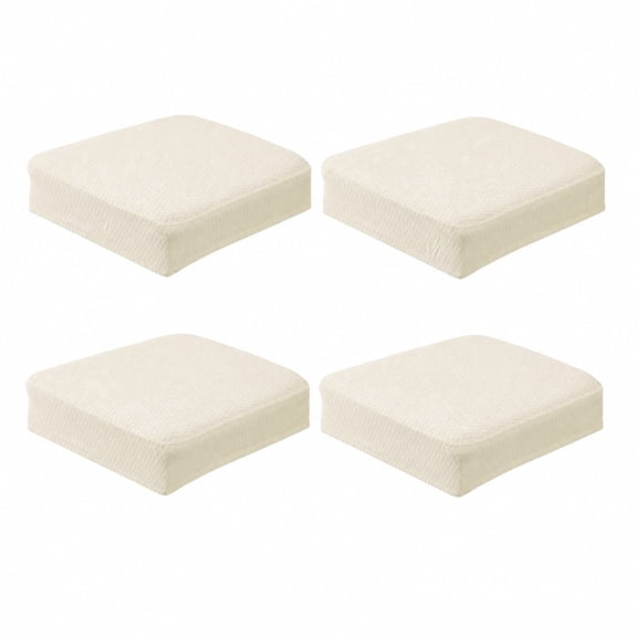 4 Pack Off-White Stretch Dining Chair Seat Covers, Jacquard Slipcovers, Elastic Removable Chair Protectors for Dining Room