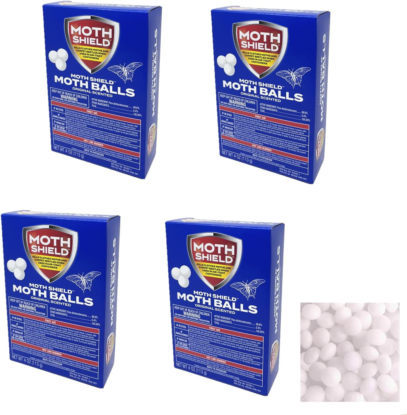 4 Pack Old Fashioned Original Moth Balls, Carpet Beetles, Kills Clothes