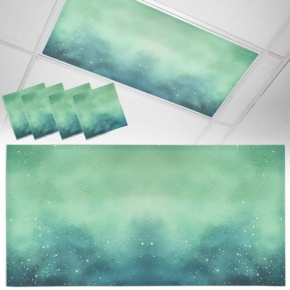 4 Pack Ombre Green Cloud Sky Fluorescent Light Covers for Ceiling Lights Starry Night Sky Gradient Nature Magnetic Ceiling Light Covers Overhead Light Filters for Office Classroom Home