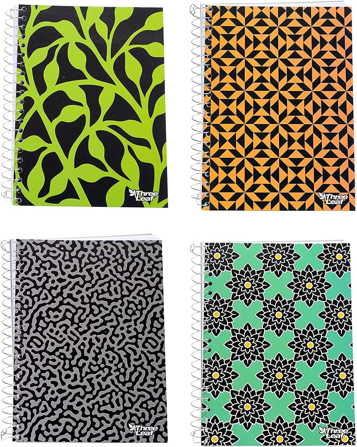 4 Pack One Of Each Design 7Inch X 5Inch Spiral Bound Notebook 120 Per