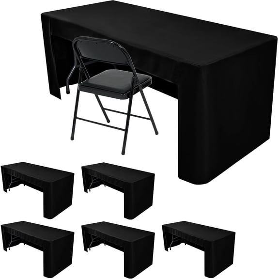 4-Pack Open Back Table Cloths for 6 Foot Tables, Water Repellent Fitted Black Table Covers, 3-Sided Oxford Polyester Tablecloth for Vendor Booth, Craft Fairs, Registration Desk