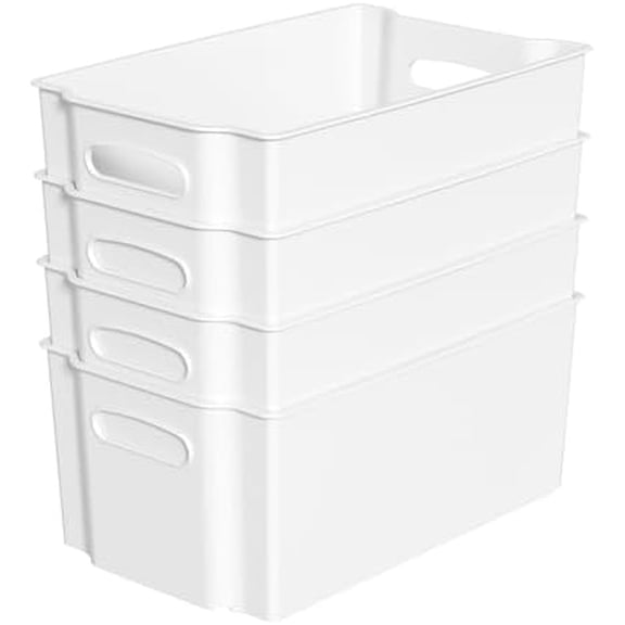 4-Pack Open Plastic Organizer Bin, Pantry Organizers and Storage Baskets, White$$Home Decor, Kitchen, & Other