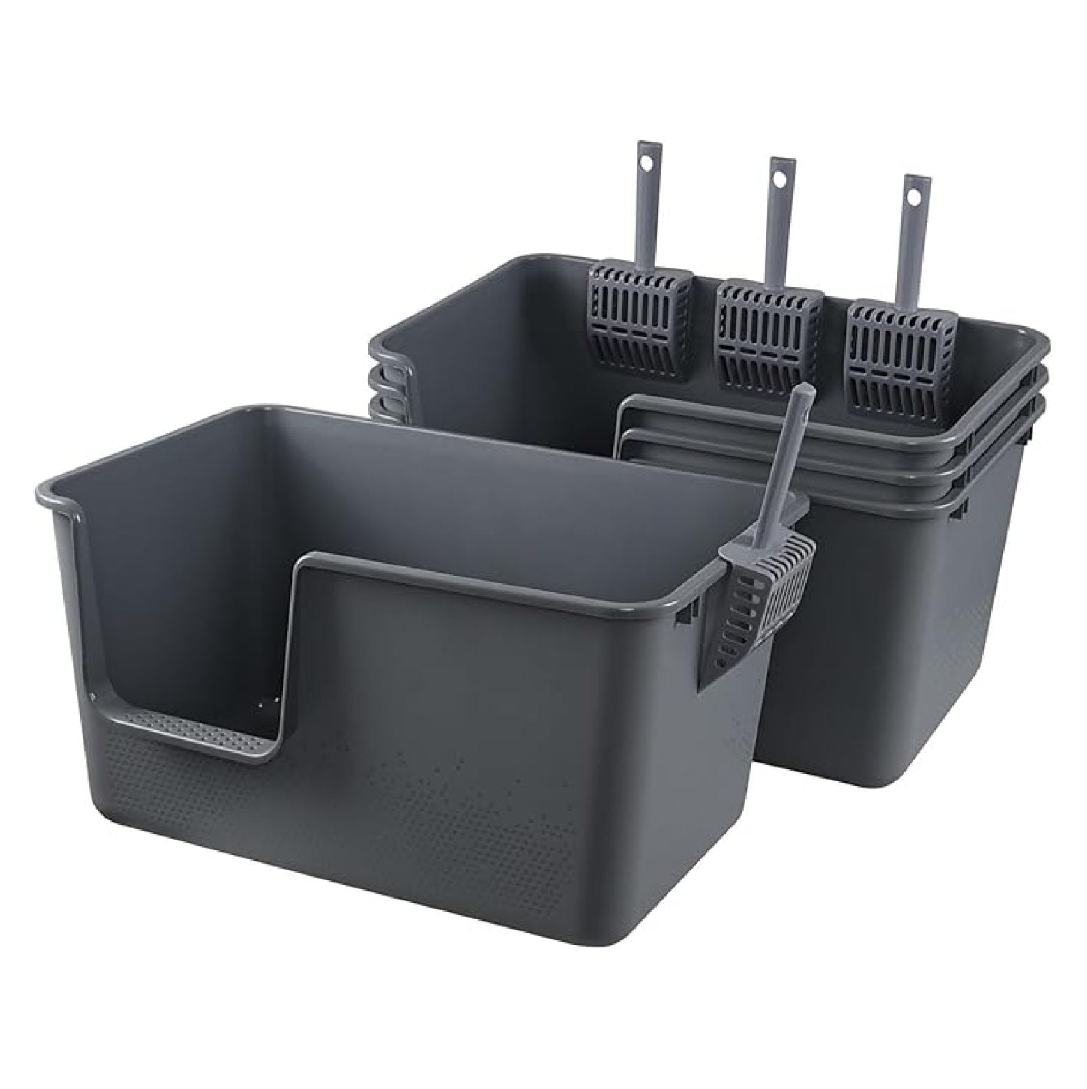 4-Pack Open Top Large Cat Litter Box with High Sided, 12.8" Heigh Anti-Splashing Kitty Litter Box with , Gray