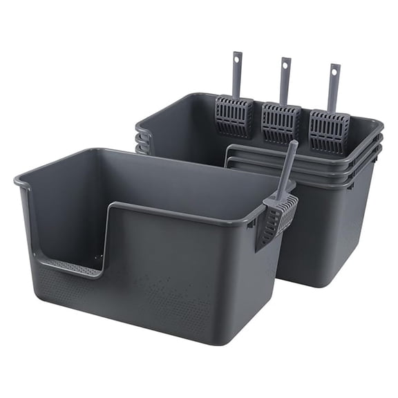 4-Pack Open Top Large Cat Litter Box with High Sided, 12.8" Heigh Anti-Splashing Kitty Litter Box with , Gray