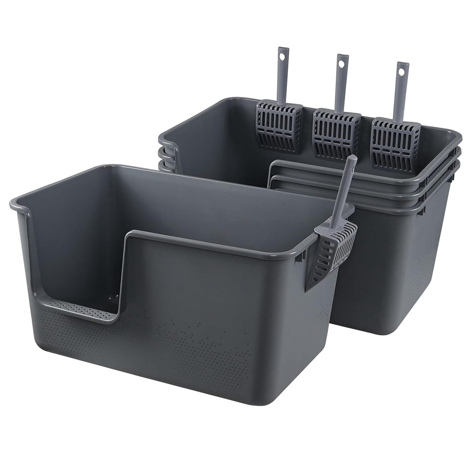 4-Pack Open Top Large Cat Litter Box with High Sided, 12.8" Heigh Anti-Splashing Kitty Litter Box with , Gray