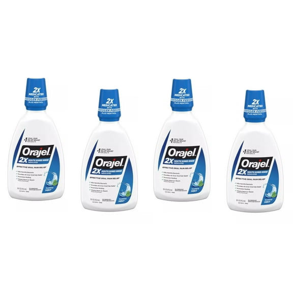 4 Pack - Orajel Antiseptic For All Mouth Sore Rinse, Kills Bacteria - 16 OZ Each