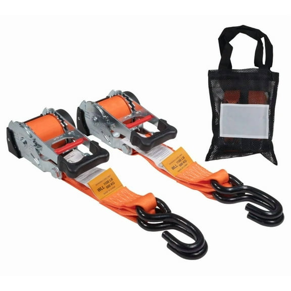 (4 Pack) Orange 2" x10' Auto Retract Ratchet Straps | Quick n Easy Retractable Ratchet Straps w/ Zinc Coated S Hook Tiedowns for Motorcycles, ATVs, Bikes, Trailer Tie-Down