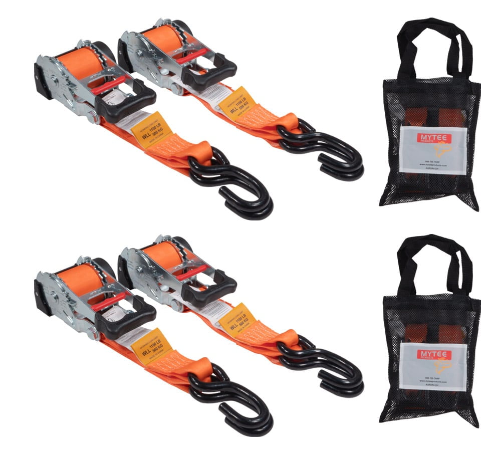 (4 Pack) Orange 2" x10' Auto Retract Ratchet Straps Quick n Easy