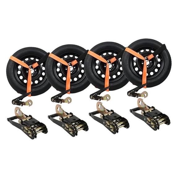4 Pack Orange General Tie Down with Snap Chain Anchors Lasso Style Wheel Chock Tie Down Strap Kit 3,300 Pound Working Load 2 Inch x 96 Inch