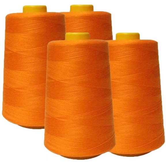 4-Pack Orange All Purpose Sewing Thread Cones (6000 Yards Each) of High Tensile Polyester Thread Spools for Sewing, Quilting, Serger Machines, Overlock, Merrow & Hand Embroidery.
