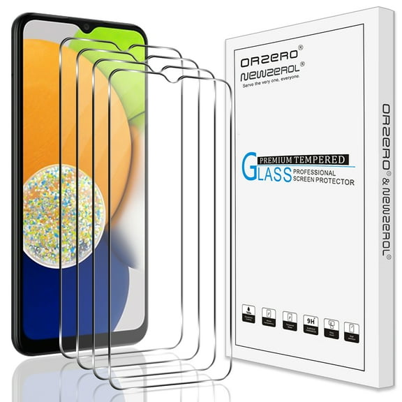 (4 Pack) Orzero Compatible for Samsung Galaxy A03s, Samsung Galaxy A03 Screen Protector, Tempered Glass 2.5D Arc Edges 9 Hardness HD Bubble-Free (Lifetime Replacement)