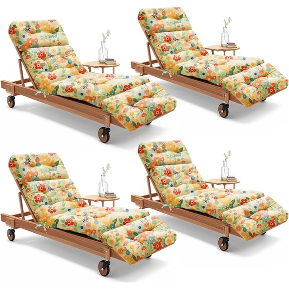 4 Pack Outdoor Chaise Lounge Chair Cushion 75.1 x 22.8 x 4.7 Inches 100% Waterproof Replacement Cotton Patio Pool Lounge Chair Cushion for Outdoor Furniture with Ties,Daisy