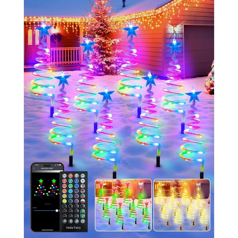 Avatar Controls 8 Pack Outdoor Christmas Pathway Lights Smart Multicolor Spiral Xmas Trees Lights with App Remote DIY Timer Waterproof 60LEDs Christmas Decorations