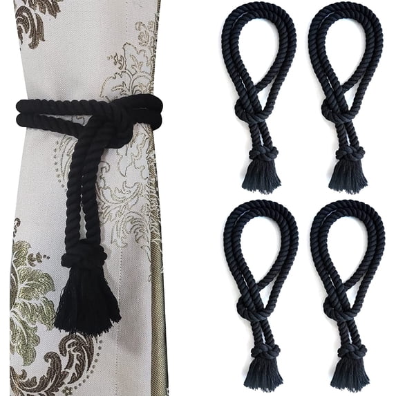 4 Pack Outdoor Curtain Tiebacks Rope, Natural Cotton Curtain Ties ...