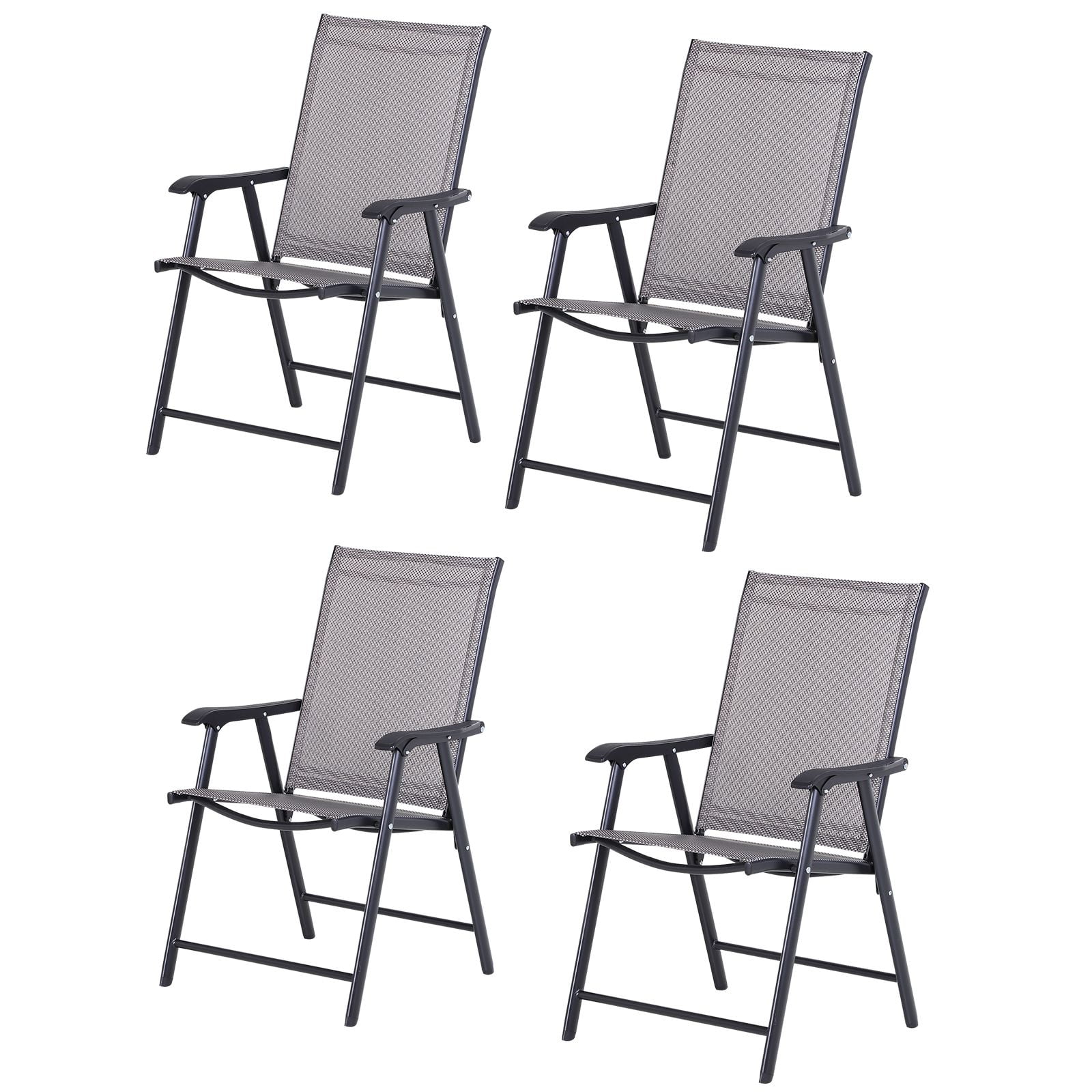 4 Pack Outdoor Folding Patio Chairs with Armrests, Breathable Mesh Sling Foldable Lawn Chairs Powder Coated Steel Frame Supports 230lbs for Camping Beach Tailgating