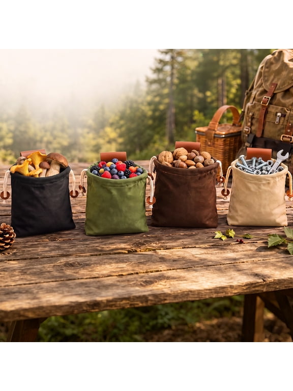 4 Pack Outdoor Foraging Bag, Foldable Canvas Bag with Sturdy Handle for Camping Hiking