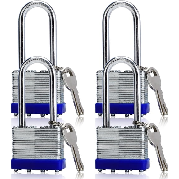 4 Pack Outdoor Padlocks with Keys Long Shackle Keyed Alike Padlocks with 8 Keys 40mm Heavy-Duty Locks for Gate Fence Toolbox School Gym