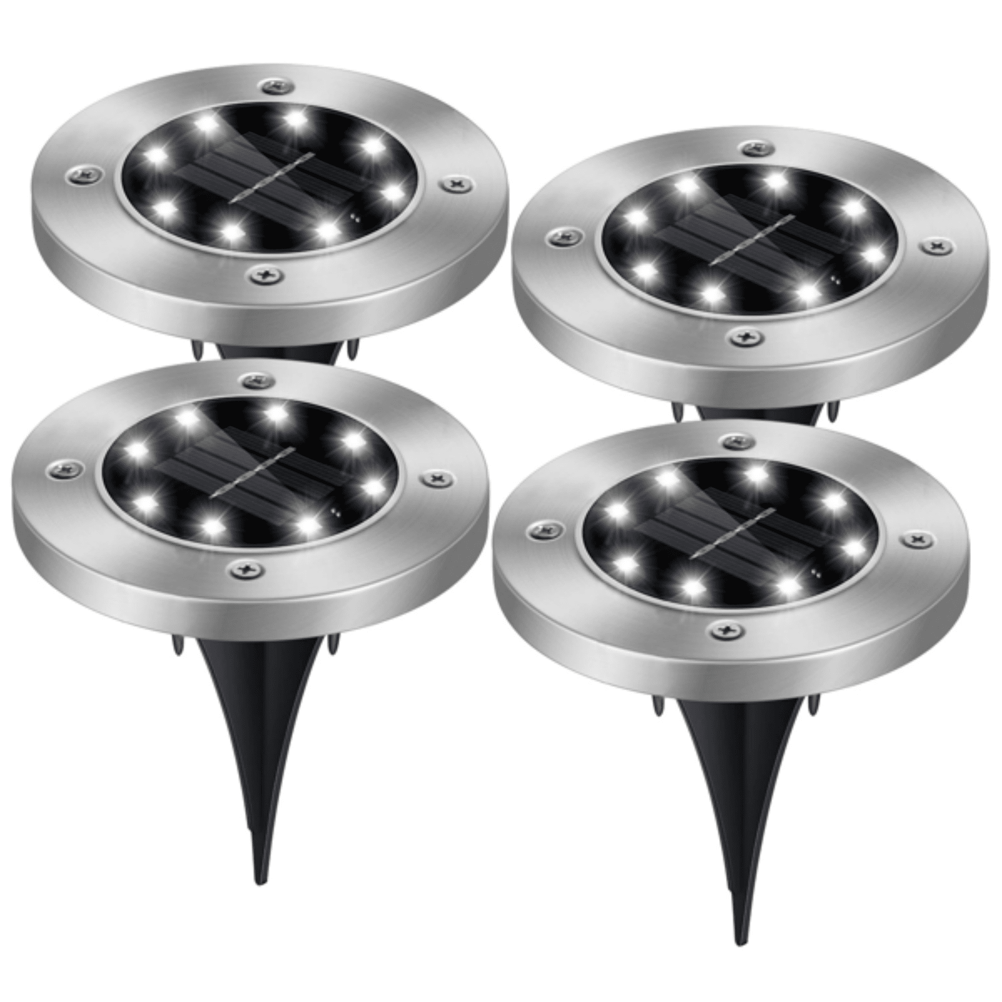 4 Pack Outdoor Solar In‑Ground Pathway Lights, IP65 ABS & Stainless Steel Ground Lamp with Light Sensor, Ground Stakes for Lawn, Sidewalk and Yard Decoration