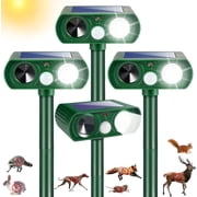 4 Pack Outdoor Solar Ultrasonic Animal Repellent with Motion Sensor Strobe Light for Skunk Raccoon Rabbit Dog Squirrel Fortress Pro for Yard Garden Lawn