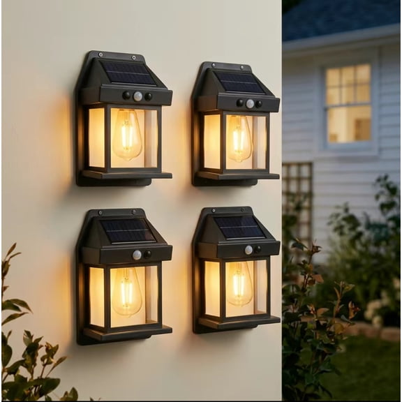 4 Pack Outdoor Solar Wall Lights - Solar Waterproof Brighter Porch Square Lights with 3 Modes & Motion Sensor Front Fence Lantern Lights for Outside,Backyard,Garage Decorative